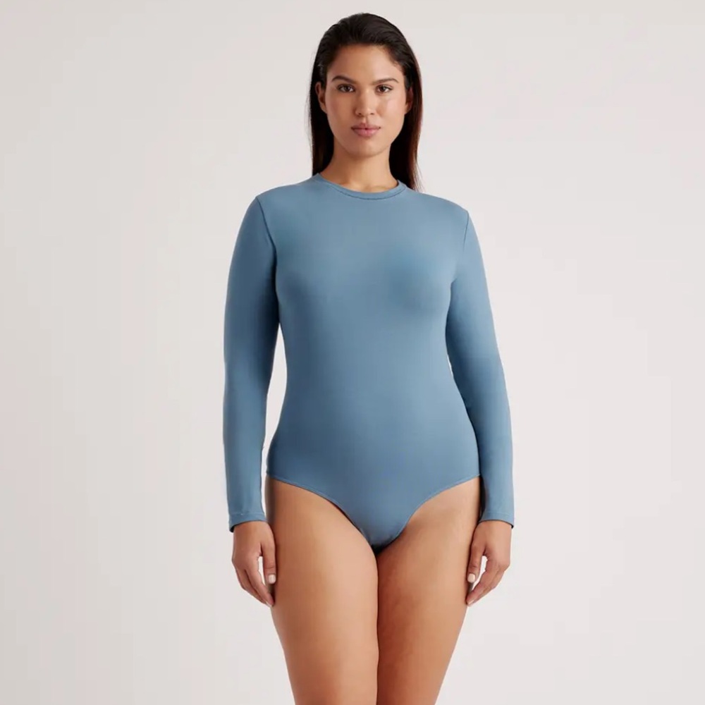 Quince Stretch Cotton Jersey Bodysuit, Ocean, Large